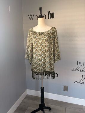 C Floral Smocked Top - Olive, Teal & Brown